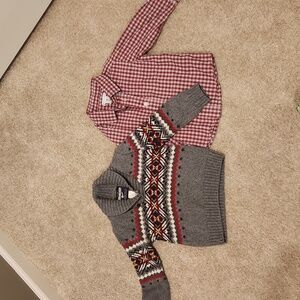 2T plush sweater and long sleeve button down shirt